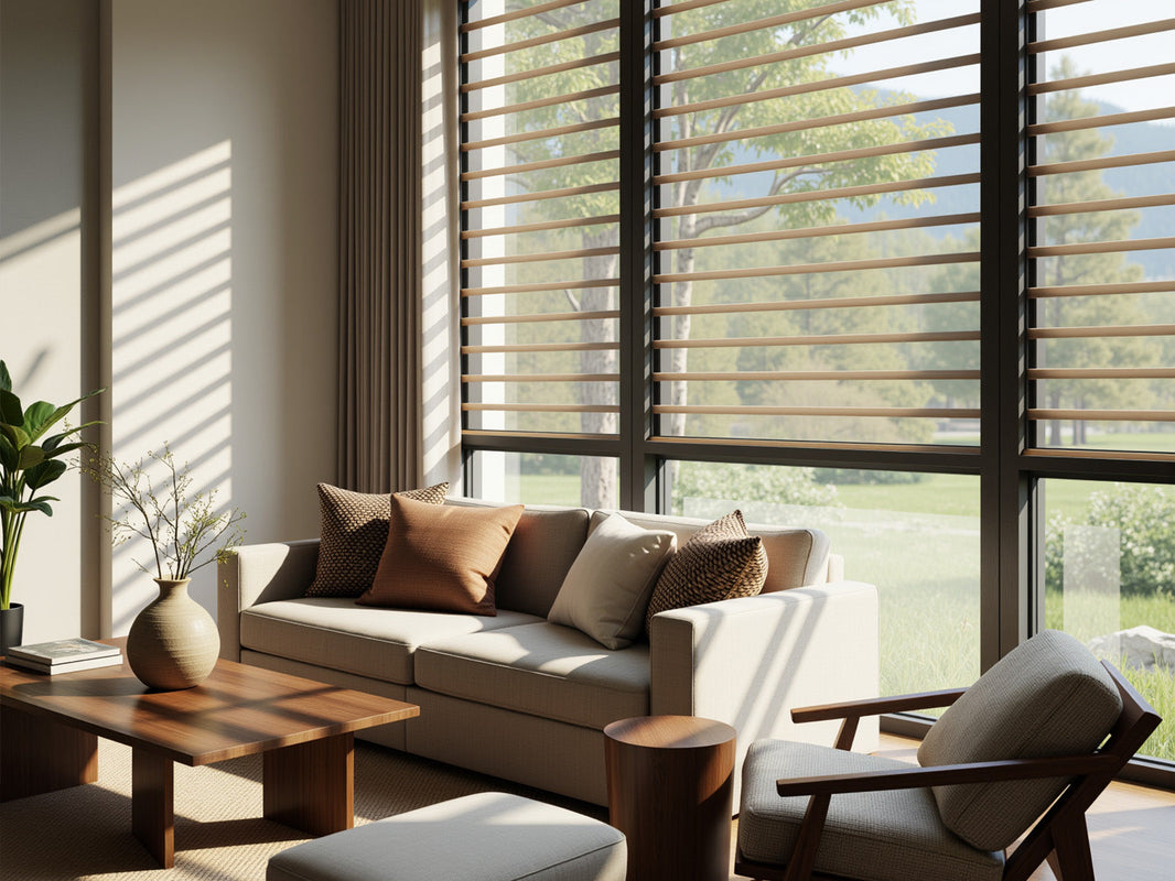 Large abstract art with thick, textured pink and purple petals over a gray velvet sofa in a modern, brightly lit living room.