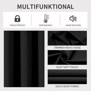 Joydeco Blackout Curtains 84 Inch Length 2 Panels Set, Thermal Insulated Long Curtains& Drapes 2 Burg, Room Darkening Grommet Curtains for Bedroom Living Room Window (Black, W52 x L84 Inch)