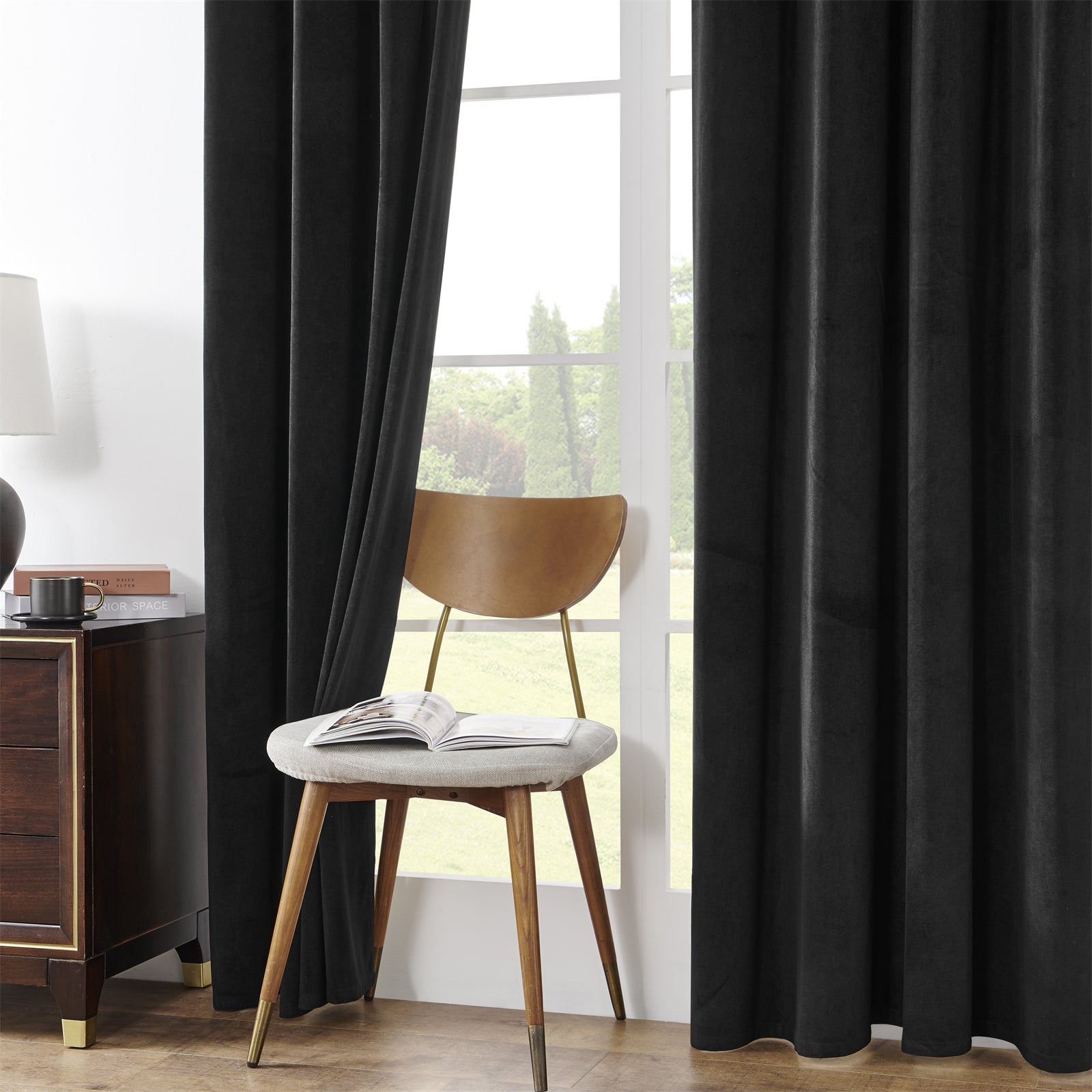 Joydeco Black 100% Blackout Curtains 96 Inches Long 2 Panels Set, Black Out Curtain for Bedroom Living Room, Luxury Heavy Duty Thermal Insulated Velvet Curtains Rod Pocket Back Tab, 52W x 96L