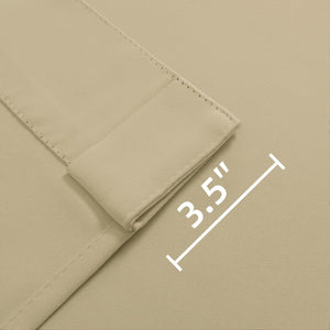 Joydeco black blackout curtain detail showing 3.5 inch back tab dimension.