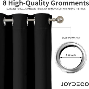 Joydeco Blackout Curtains 84 Inch Length 2 Panels Set, Thermal Insulated Long Curtains& Drapes 2 Burg, Room Darkening Grommet Curtains for Bedroom Living Room Window (Black, W52 x L84 Inch)