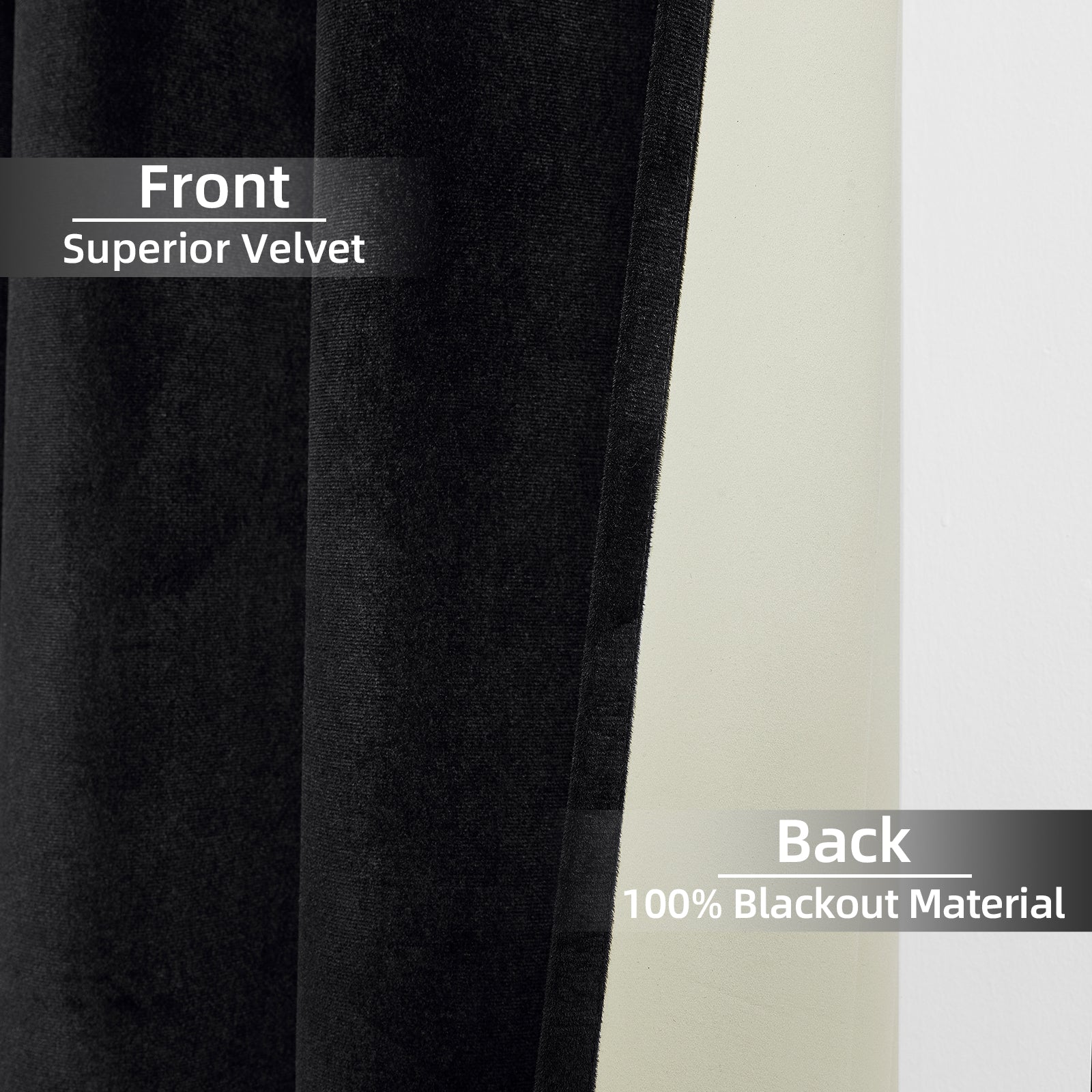 Joydeco Black 100% Blackout Curtains 96 Inches Long 2 Panels Set, Black Out Curtain for Bedroom Living Room, Luxury Heavy Duty Thermal Insulated Velvet Curtains Rod Pocket Back Tab, 52W x 96L
