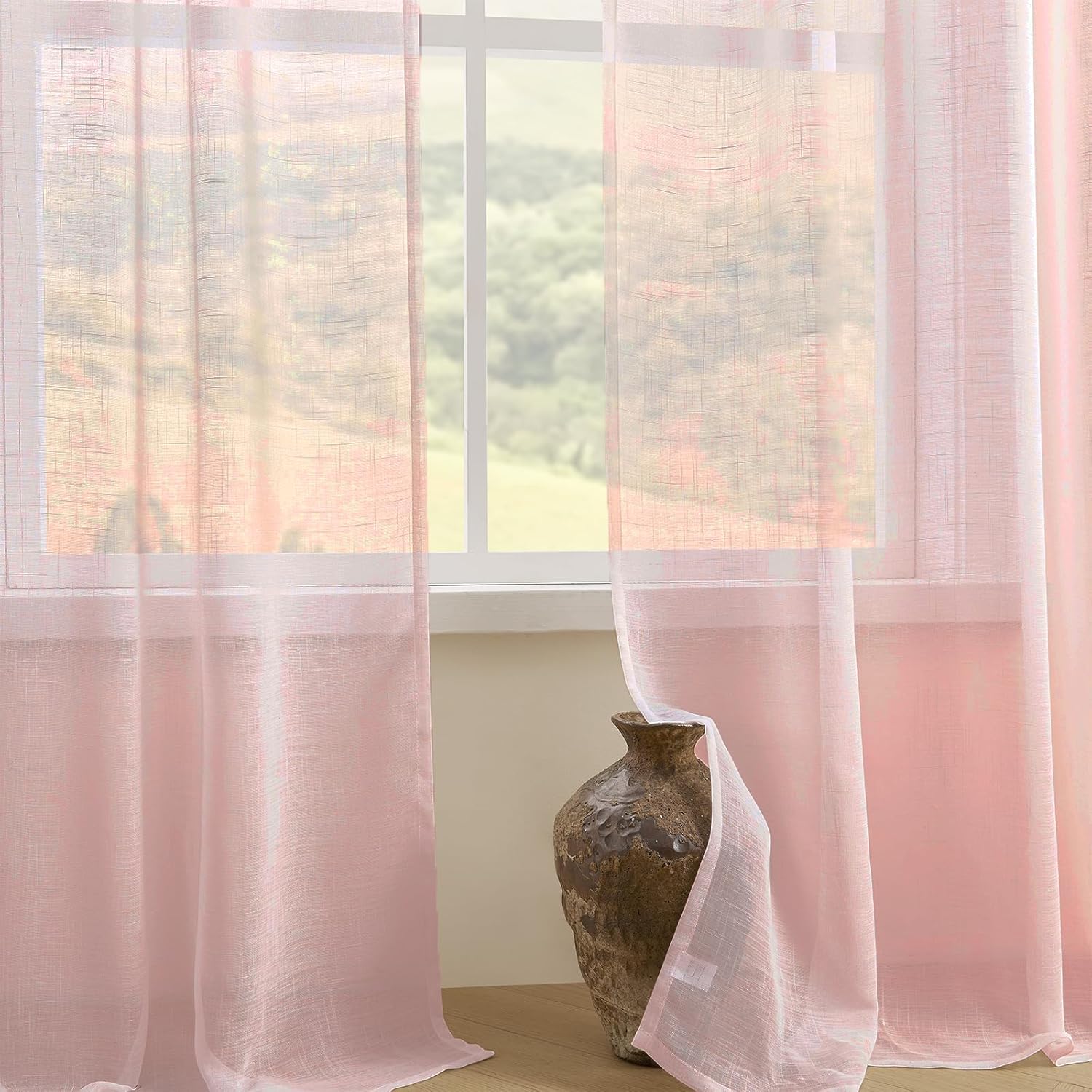 Joydeco Sheer Curtains 108 Inches Long, Beige Curtains for Living Room 2 Panels Set, Window Curtains Privacy Assured with Light Filtering(W52 x L108 Inch,Tapioca)
