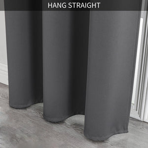 Dark gray polyester door curtain showcasing material drape and texture on a light gray floor, 40x78 inches.