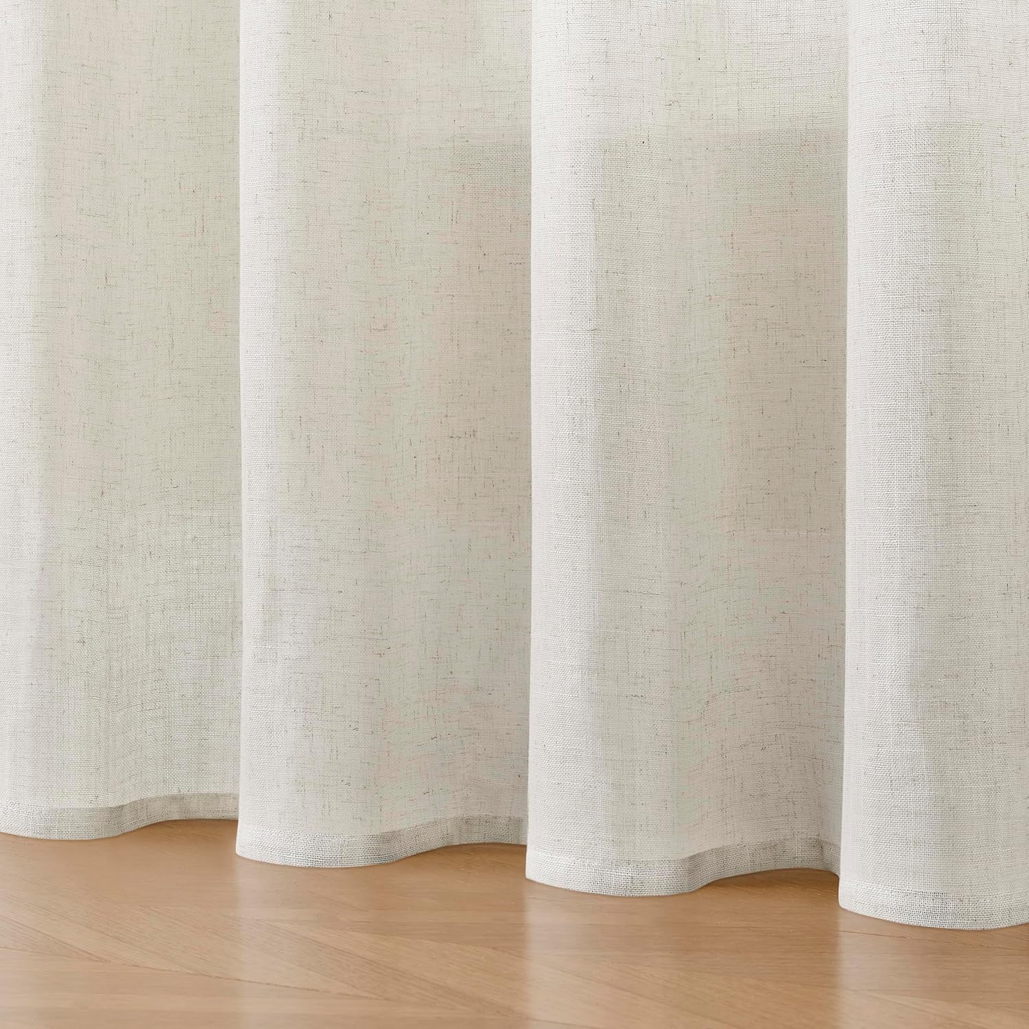Joydeco Linen Curtains 90 Inch Length for Bedroom, Beige Semi-Sheer Light Filtreing Curtains 90 Inches Long Living Room Drapes 2 Panel Sets with Rod Pockets Back Tab (90" L x 52" W)