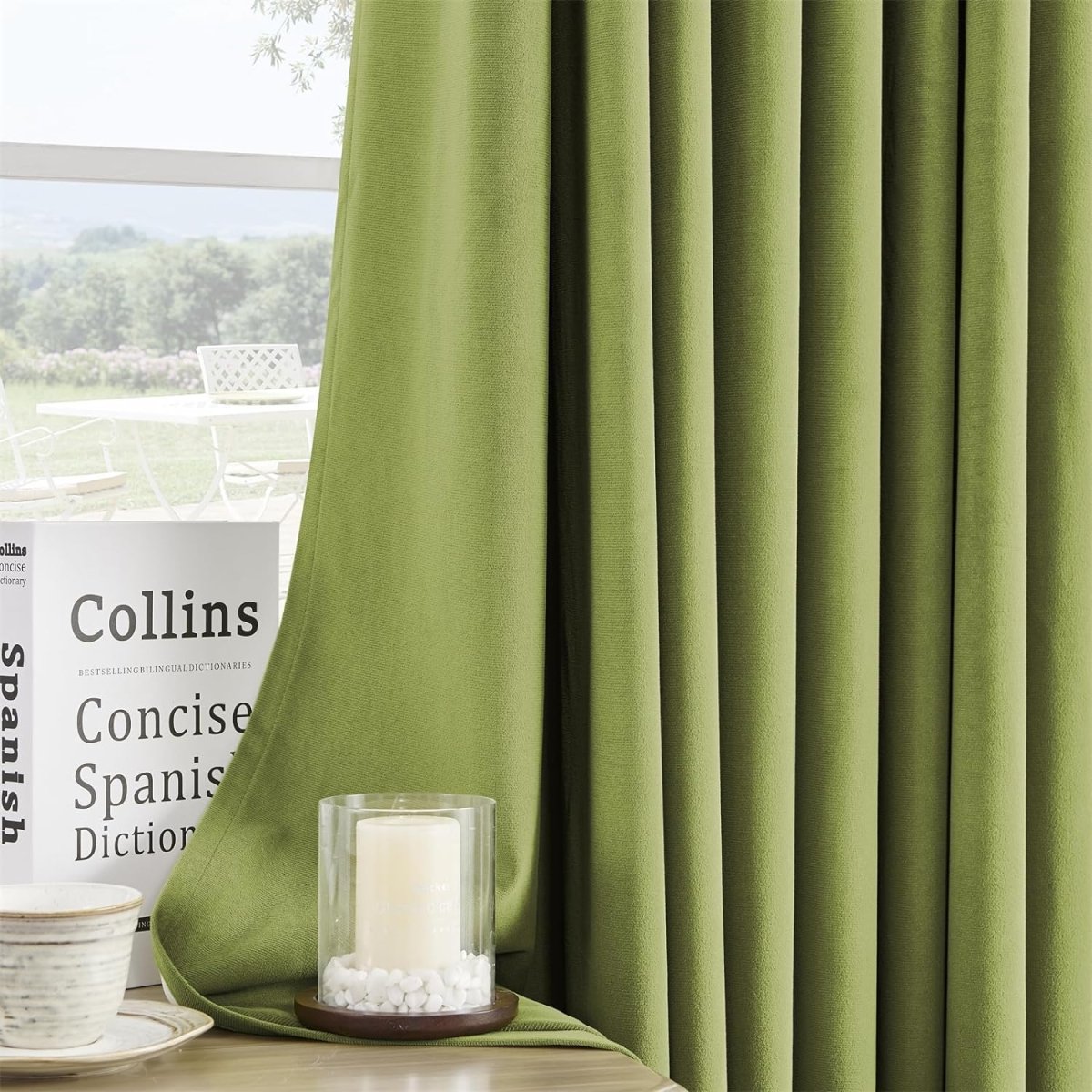 Joydeco 100% Blackout Moss Green Velvet Curtains - 2 Panels , Thermal Insulated, Privacy