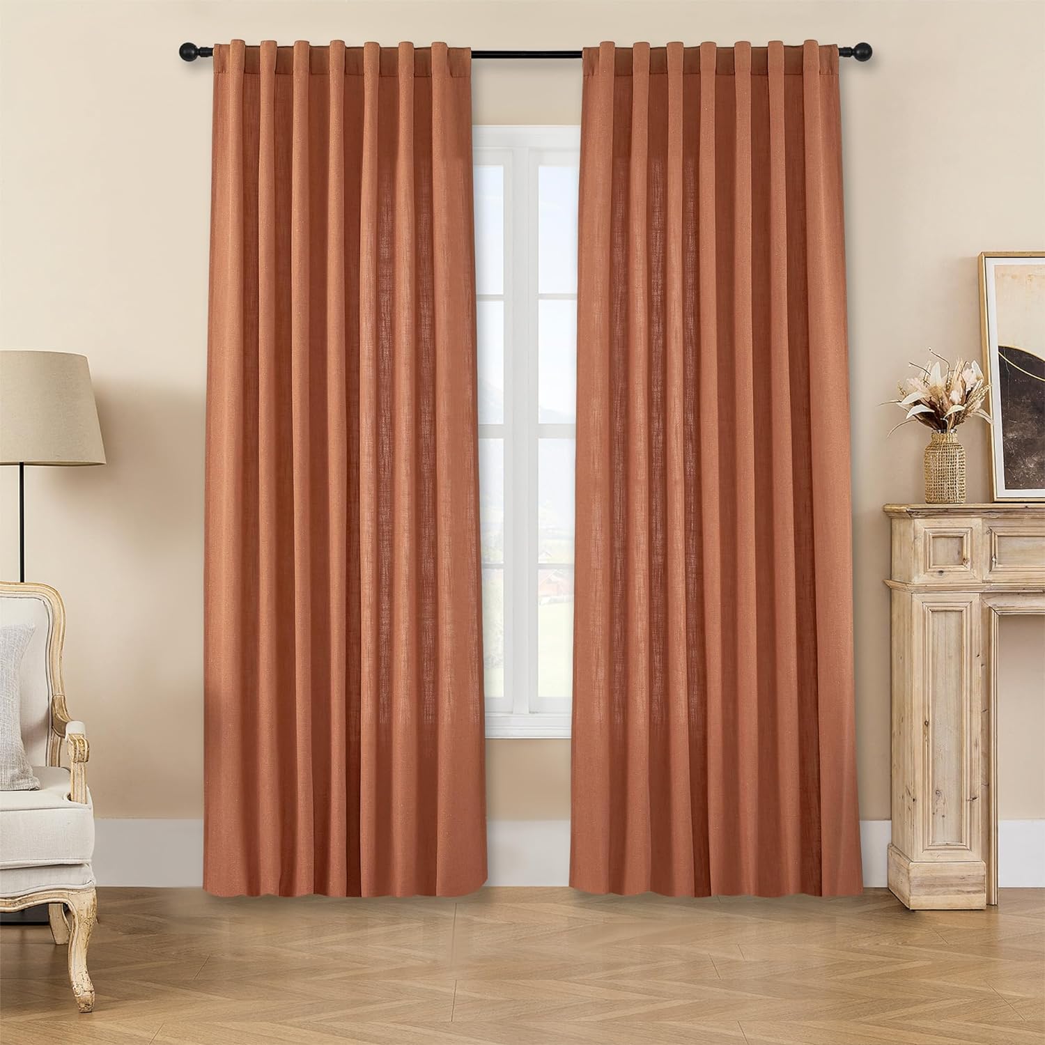 Joydeco Semi-Sheer Linen Curtains - 2 Panel, Light Filtering