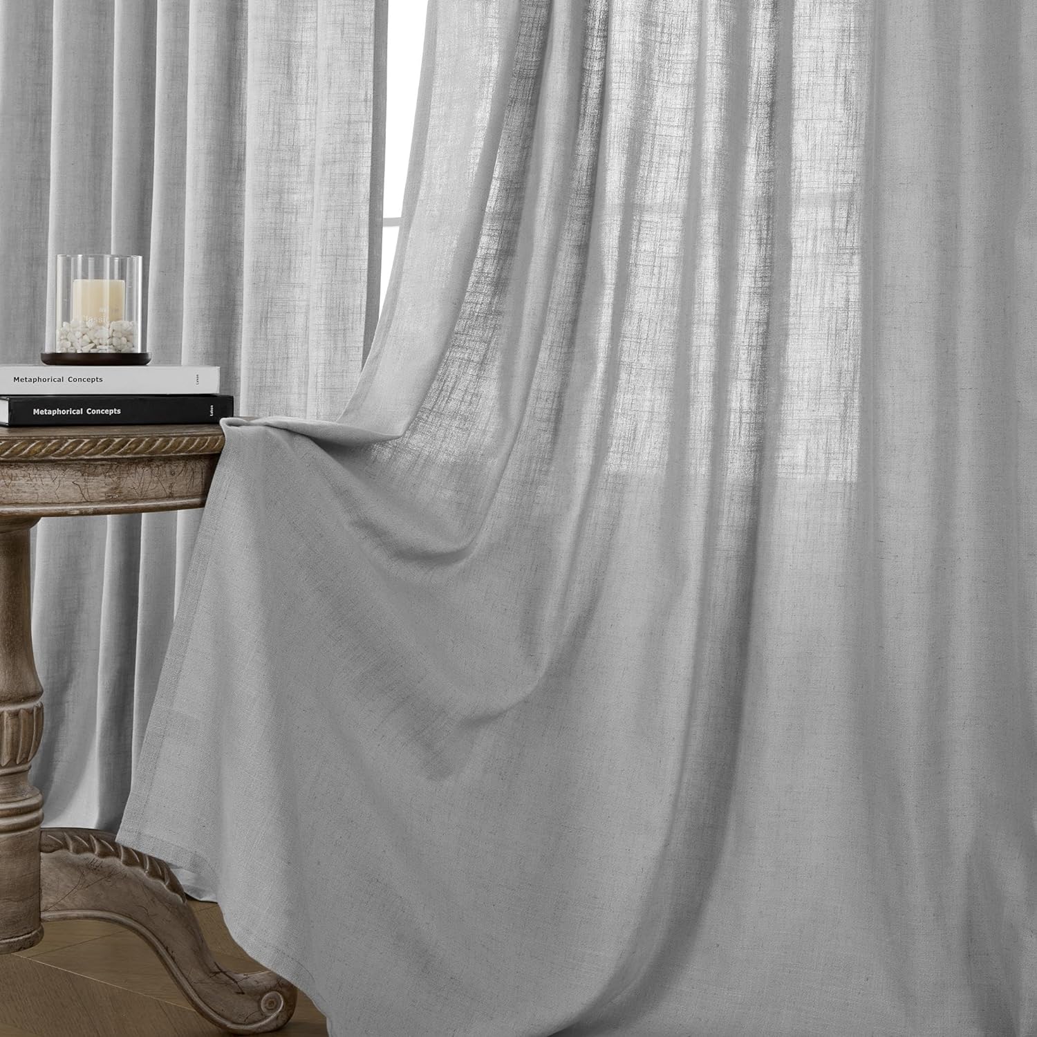 Joydeco Semi-Sheer Linen Curtains - 2 Panel, Light Filtering