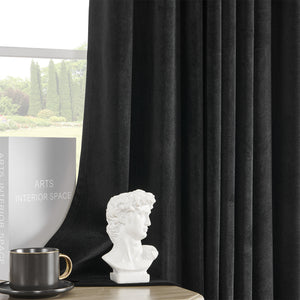 Joydeco Black 100% Blackout Curtains 96 Inches Long 2 Panels Set, Black Out Curtain for Bedroom Living Room, Luxury Heavy Duty Thermal Insulated Velvet Curtains Rod Pocket Back Tab, 52W x 96L