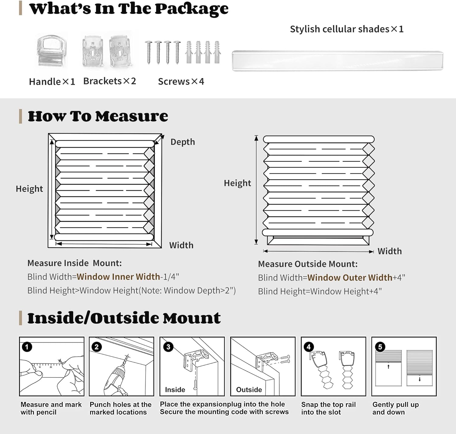 Joydeco Cellular Shades Cordless, Blackout Shades Cellular Blinds for Indoor Windows, Blackout Blinds Honeycomb Blinds Window Shades for Thermal Insulated & Noise Reduction