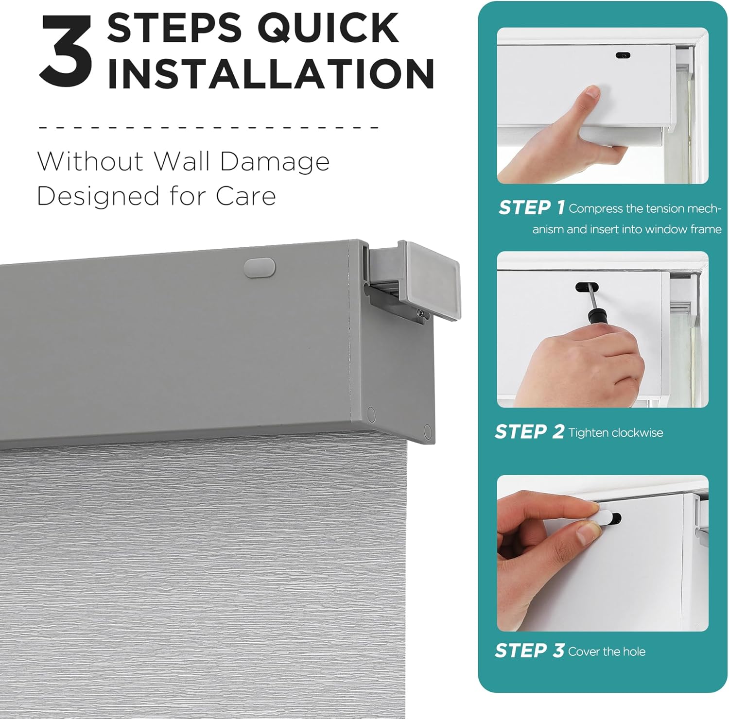 No Drill No Tools Blackout Shades Cordless Roller Shades