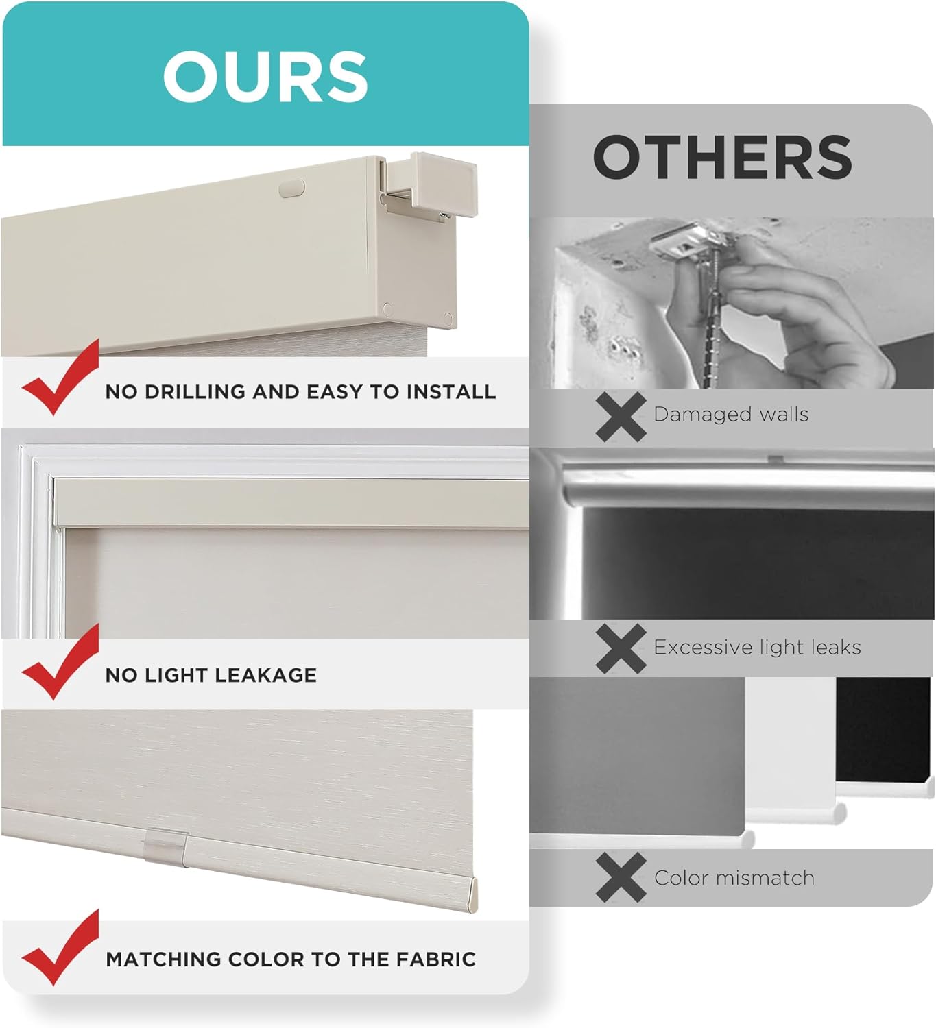 No Drill No Tools Blackout Shades Cordless Roller Shades