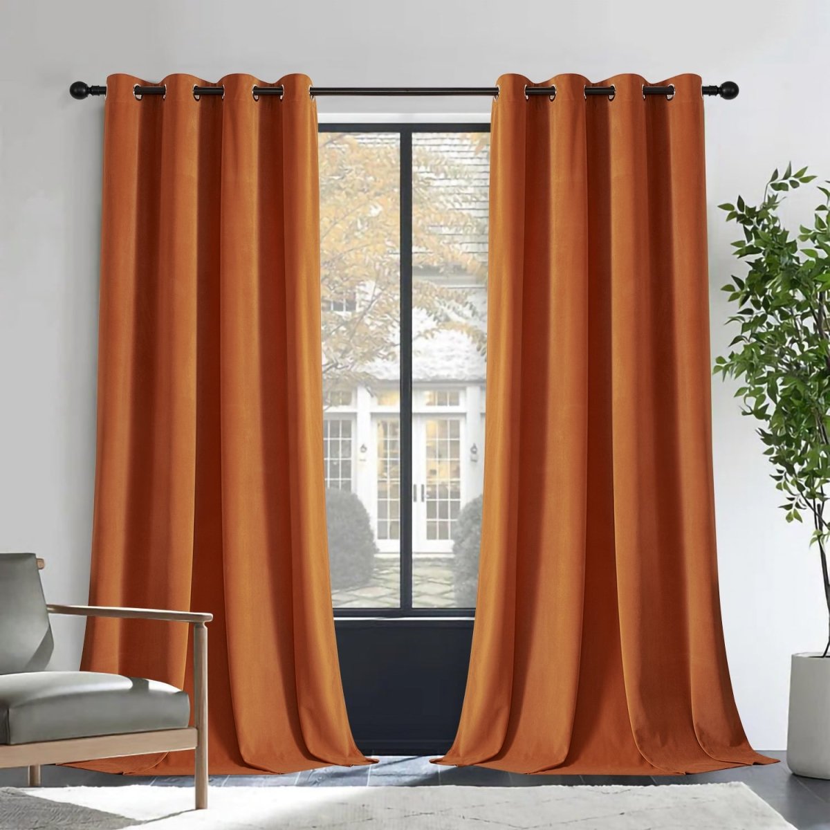 Joydeco 100% Blackout Royal Blue Velvet Curtains - 2 Panels , Thermal Insulated, Privacy