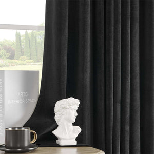 Joydeco Black 100% Blackout Curtains 84 Inch Length 2 Panels Set, Black Out Curtain for Bedroom Living Room, Luxury Heavy Duty Thermal Insulated Velvet Curtains Rod Pocket Back Tab