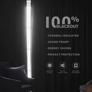 Joydeco 100% Blackout Curtains Black Long Natural Linen Drapes 2 Panels Set Burg for Bedroom Living Room Black Out Darkening Curtain Thermal Insulated