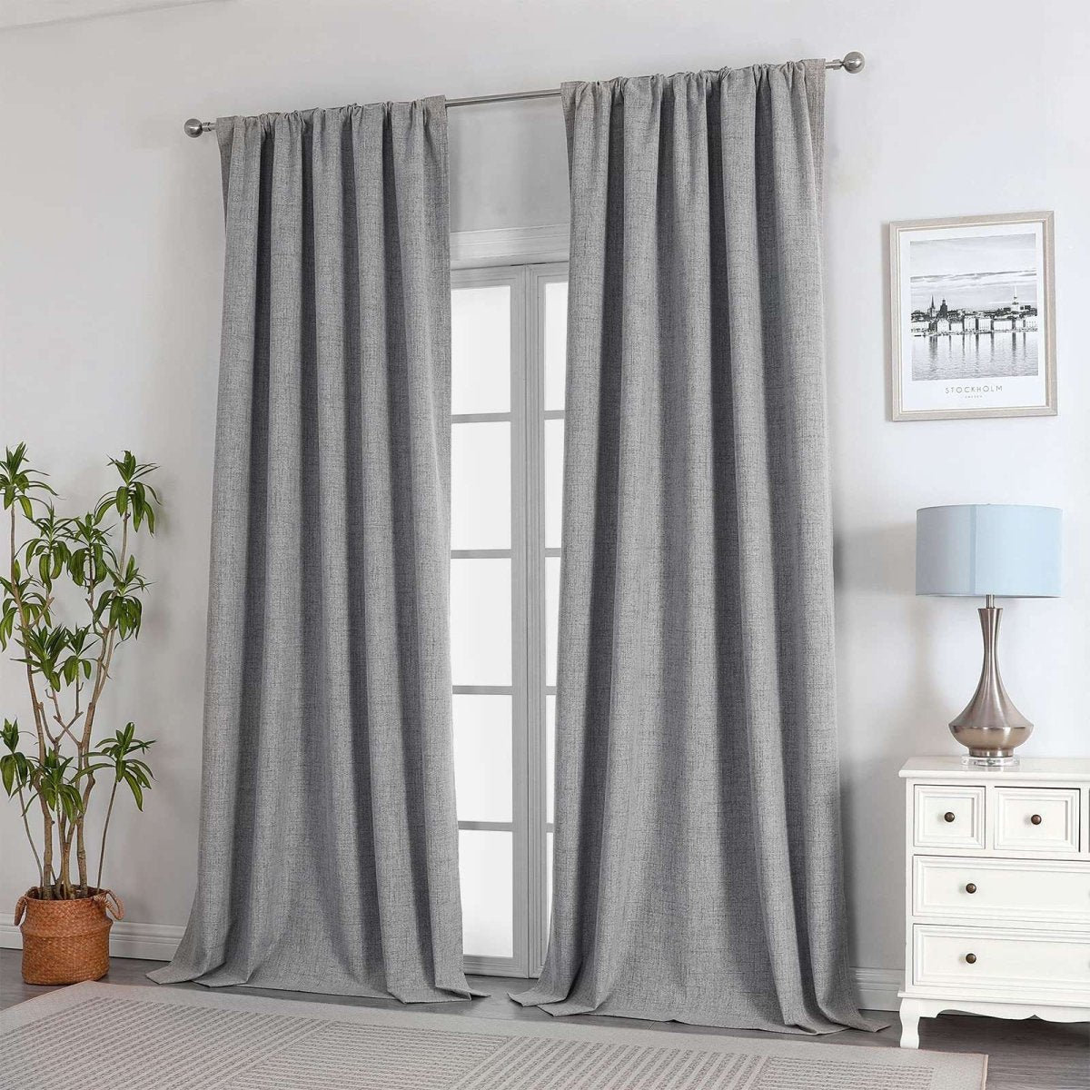 Joydeco 100% Blackout Curtains Light Grey Linen Curtains for Living Room Bedroom