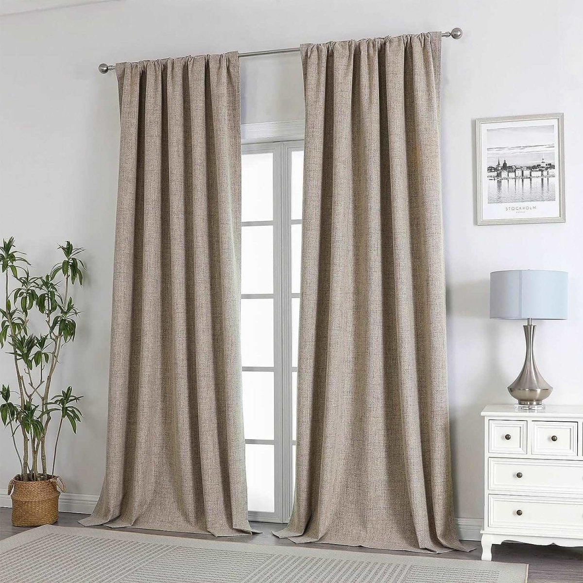 Joydeco 100% Blackout Curtains Linen Curtains for Living Room