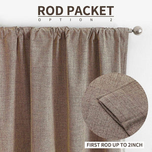Joydeco taupe linen curtains with rod pocket installation for living room, fits up to 2 inch rods.