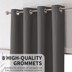 Joydeco dark gray blackout curtains with 8 high-quality silver grommets.
