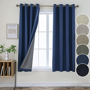 Joydeco 100% Blackout Linen Curtains Thermal Insulated Burlap Curtain & Drapes 2 Panels