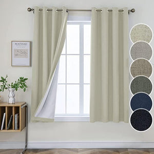 Joydeco 100% Blackout Linen Curtains Thermal Insulated Burlap Curtain & Drapes 2 Panels