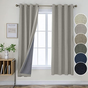 Joydeco 100% Blackout Linen Curtains Thermal Insulated Burlap Curtain & Drapes 2 Panels