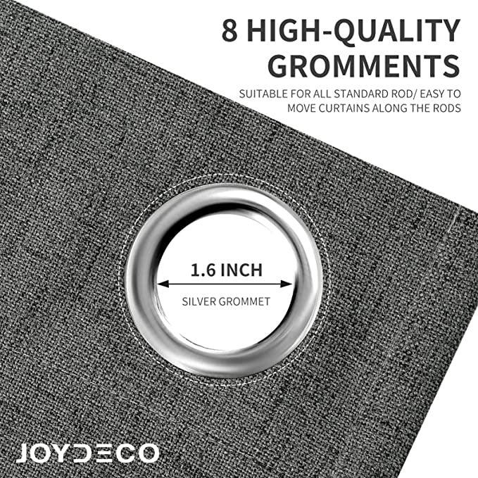 Joydeco 100% Blackout Linen Curtains Thermal Insulated Burlap Curtain & Drapes 2 Panels