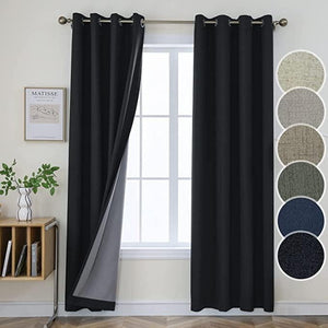Joydeco 100% Blackout Linen Curtains Thermal Insulated Burlap Curtain & Drapes 2 Panels
