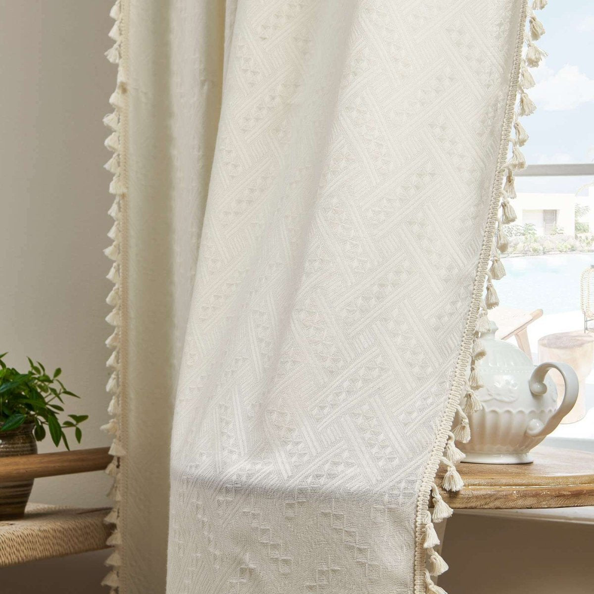 Joydeco Beige Boho Curtains Living Room Curtains Country Rustic Linen Sheer Curtains
