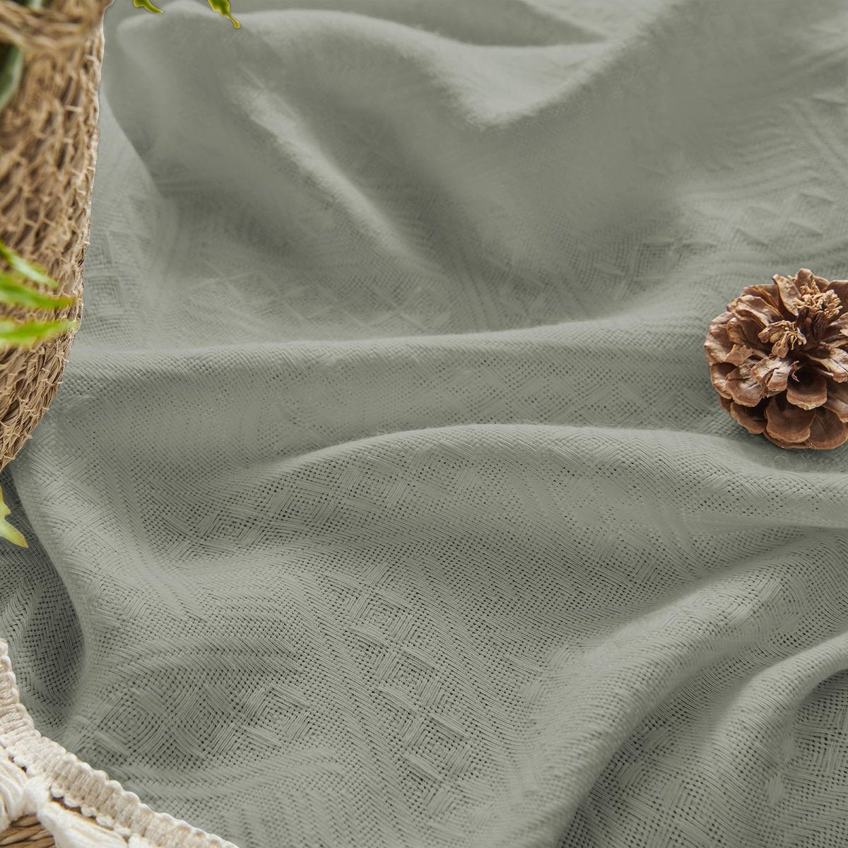 Joydeco Boho Grayish Linen Sheer Curtains - 2 Panel, Light Filtering, Farmhouse Style, Country Rustic Charm