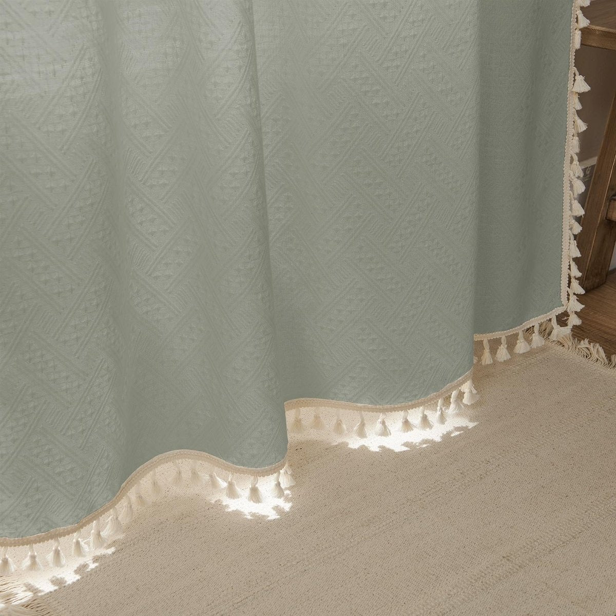 Joydeco Boho Grayish Linen Sheer Curtains - 2 Panel, Light Filtering, Farmhouse Style, Country Rustic Charm