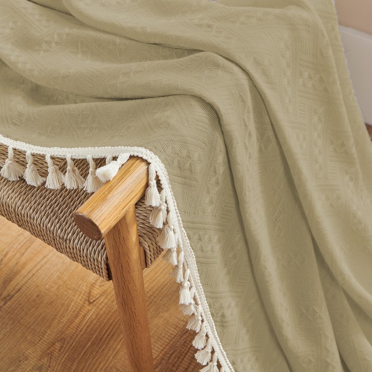 Joydeco Boho Khaki Linen Sheer Curtains - 2 Panel, Light Filtering, Farmhouse Style, Country Rustic Charm