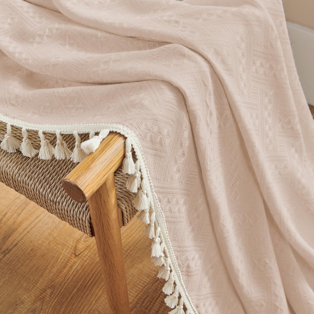 Joydeco Boho Pink Linen Sheer Curtains - 2 Panel, Light Filtering, Farmhouse Style, Country Rustic Charm