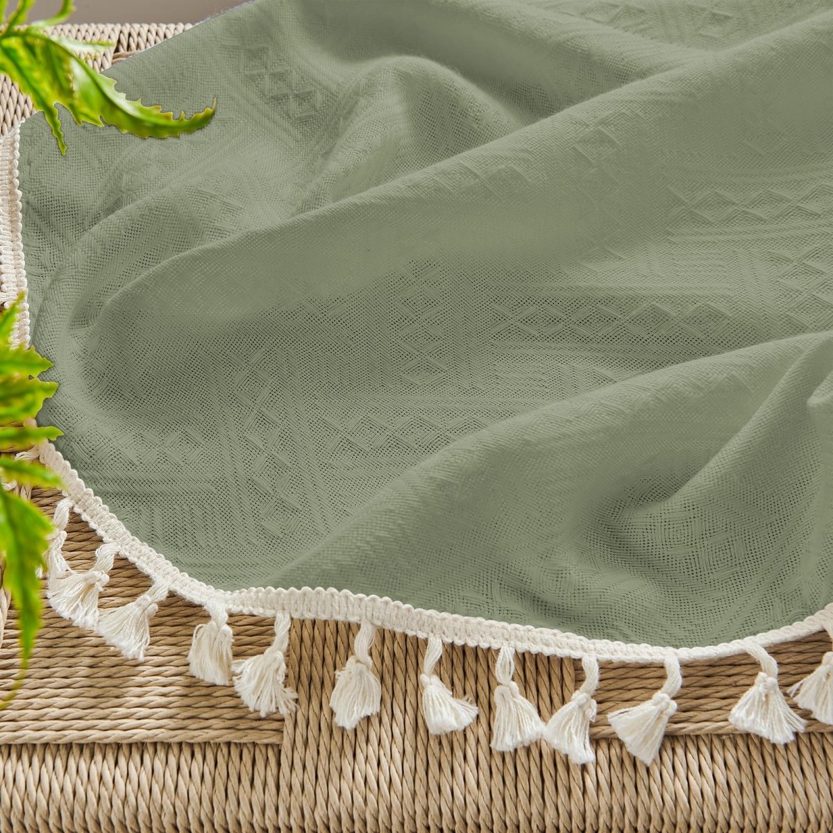Joydeco Boho Sage Green Linen Sheer Curtains - 2 Panel, Light Filtering, Farmhouse Style, Country Rustic Charm