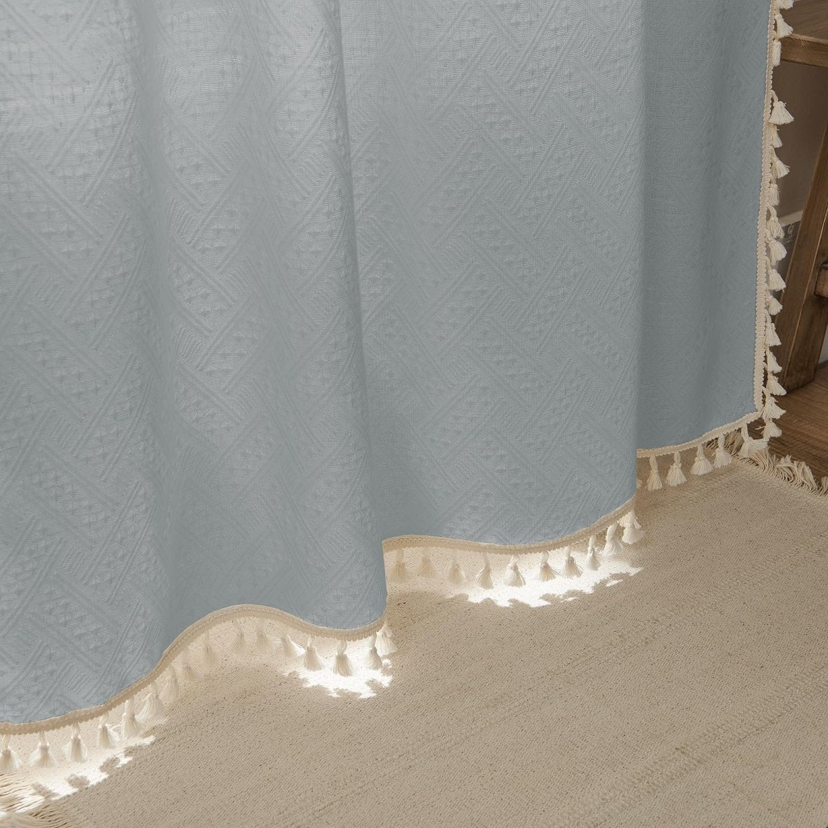 Joydeco Boho Stone Blue Linen Sheer Curtains - 2 Panels, Light Filtering, Farmhouse Style, Country Rustic Charm