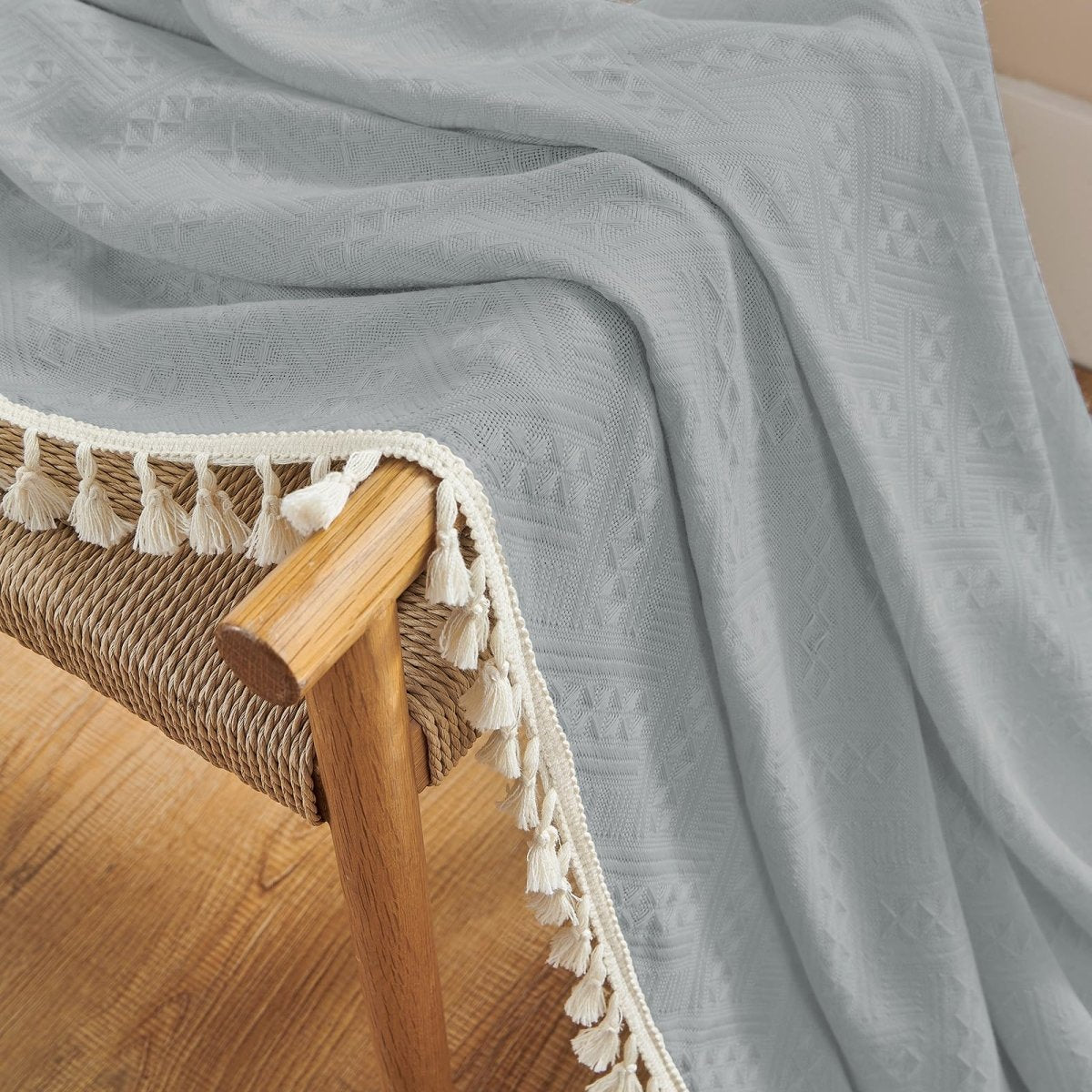 Joydeco Boho Stone Blue Linen Sheer Curtains - 2 Panels, Light Filtering, Farmhouse Style, Country Rustic Charm
