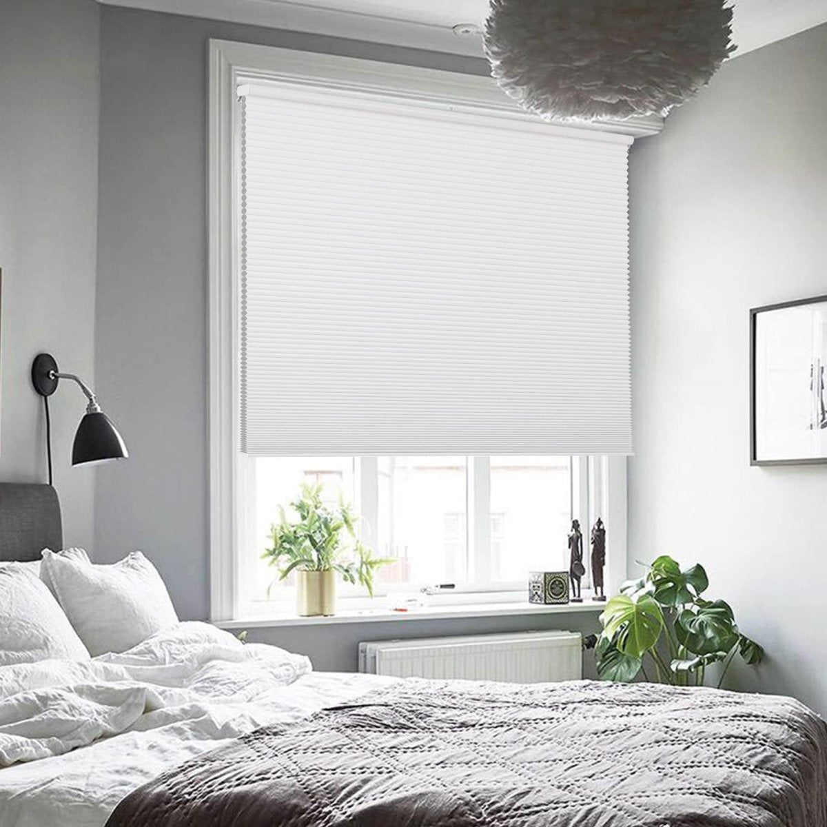 Joydeco Cellular Shades Cordless White Wide Blackout Cellular Blinds for Windows Waterproof Honeycomb Blinds Black Window Coverings