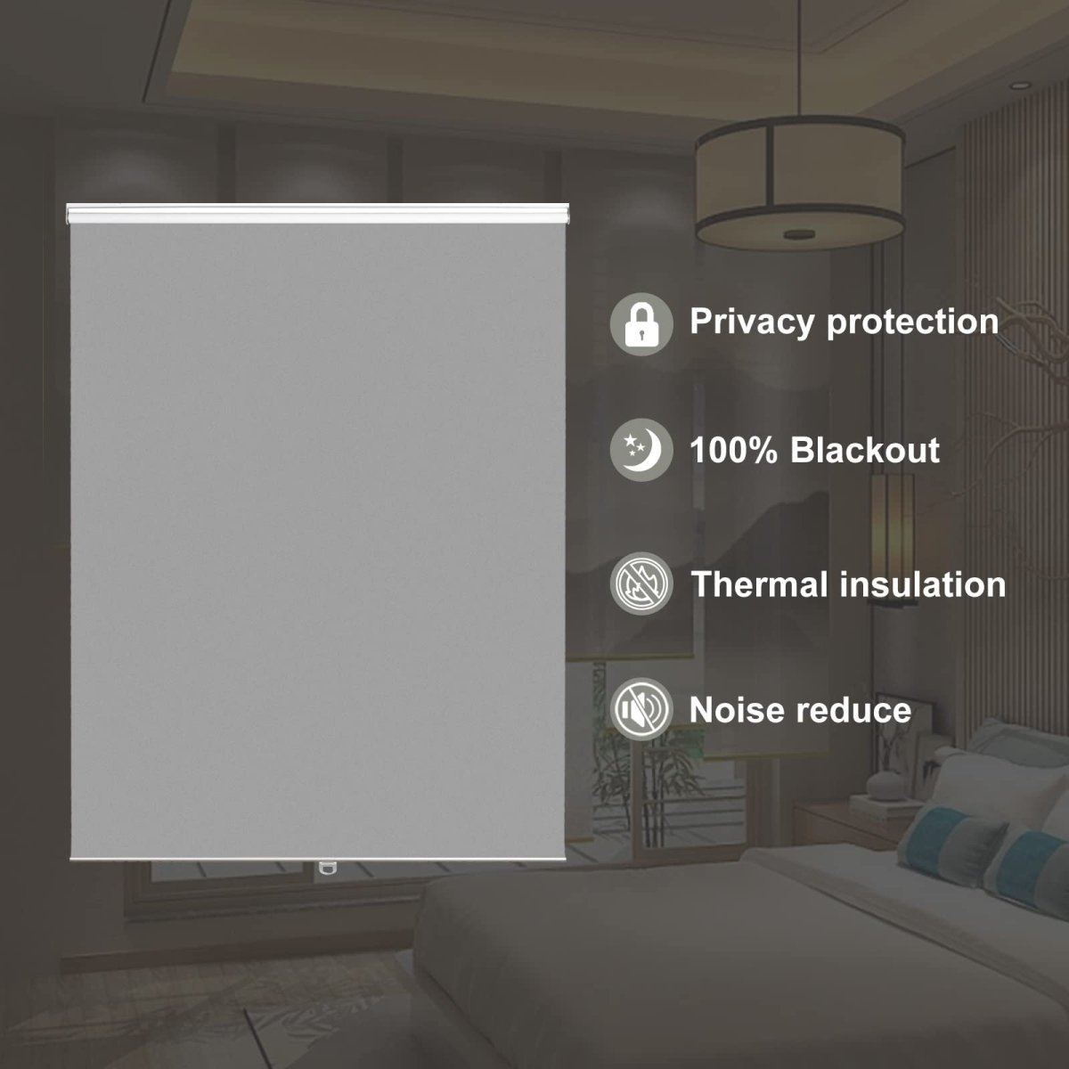 Joydeco gray cordless blackout shade: 100% blackout, thermal, privacy & noise reduction for bedroom.