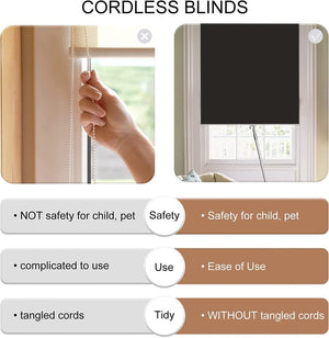 Joydeco cordless blackout roller shades are safe for children & pets, easy to use, and tidy compared to corded blinds.