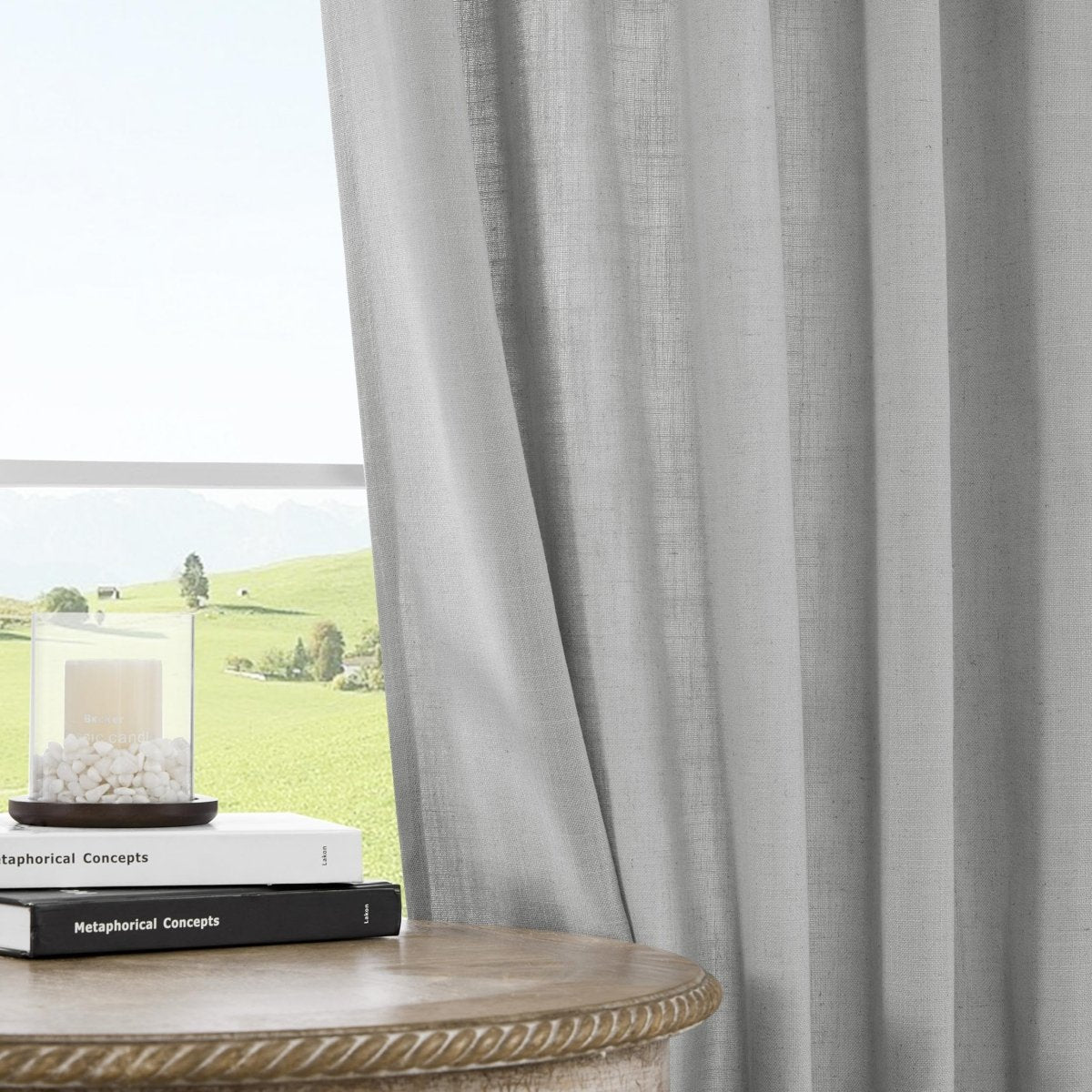 Joydeco Ebony Grey Linen Curtains for Living Room Curtains for Bedroom