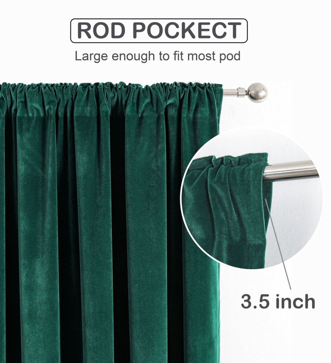 Joydeco Grass Green Velvet Curtains - Thermal Insulated, Privacy, Room Darkening Window Drapes