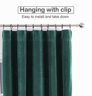 Joydeco Grass Green Velvet Curtains - Thermal Insulated, Privacy, Room Darkening Window Drapes