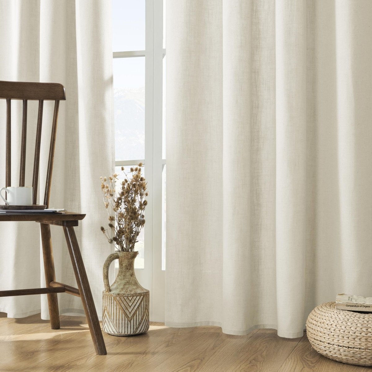 Joydeco Ivory White Linen Curtains for Living Room Grommet Curtains