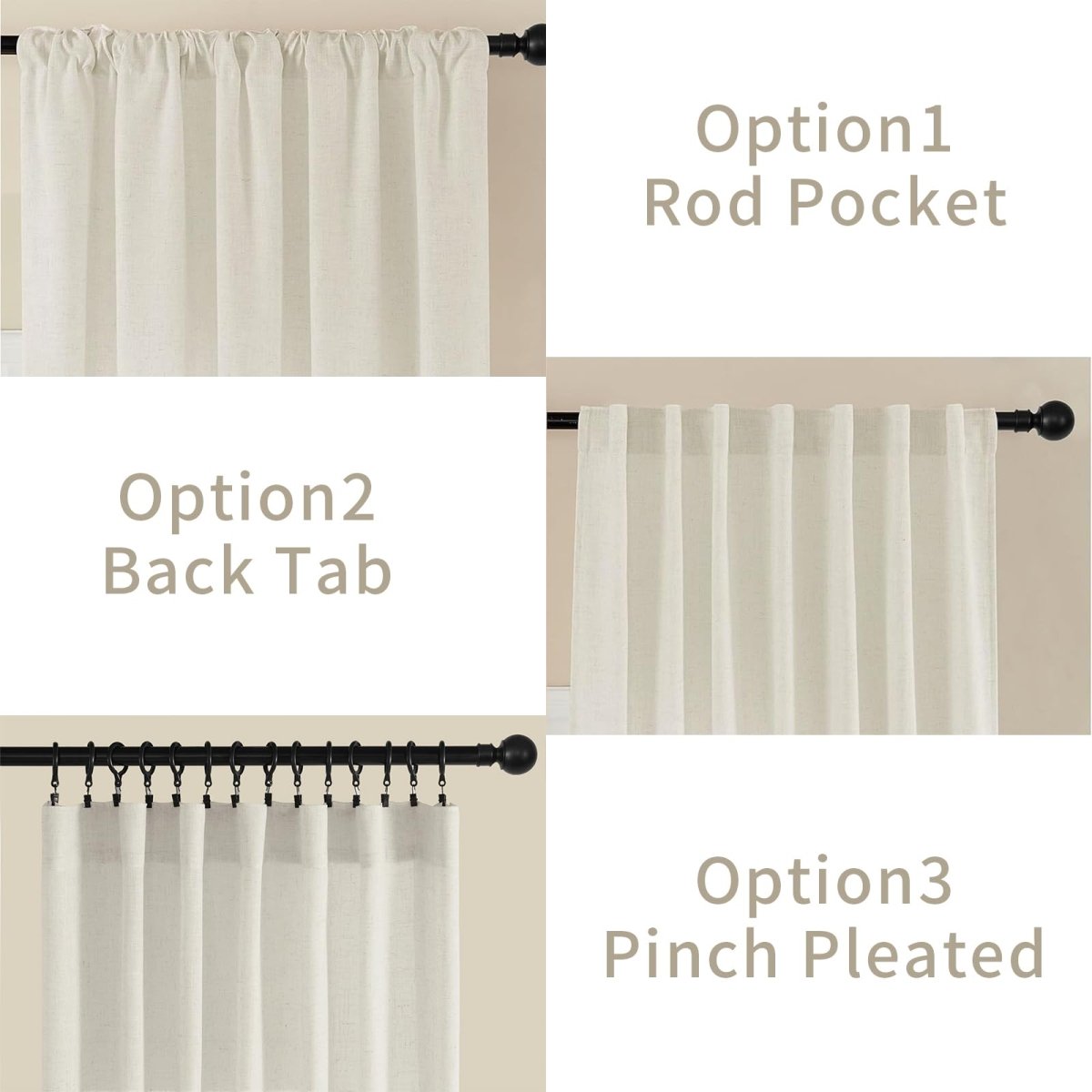 Joydeco Ivory White Linen Curtains for Living Room Grommet Curtains