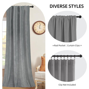 Joydeco Luxury Grey Velvet Blackout Curtains - 2 Panels, Thermal Insulated, Rod Pocket, Super Soft