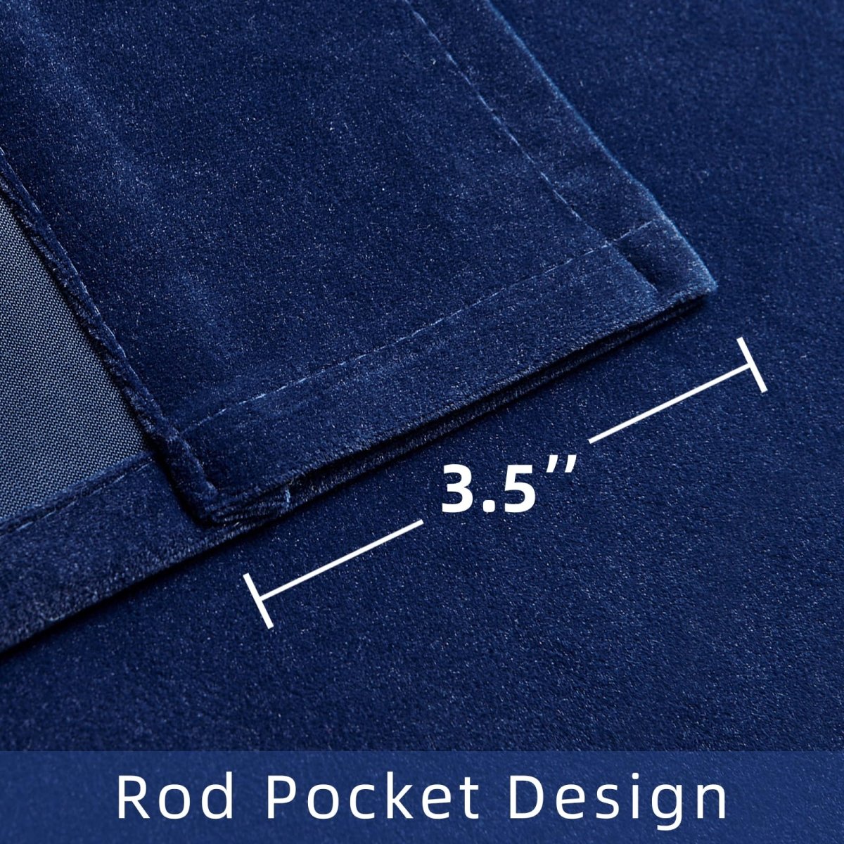 Royal blue velvet curtain fabric with a 3.5-inch rod pocket for easy installation.