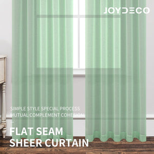 Joydeco mint green sheer curtains with rod pocket and vertical pleats, 2 panels, faux linen fabric.
