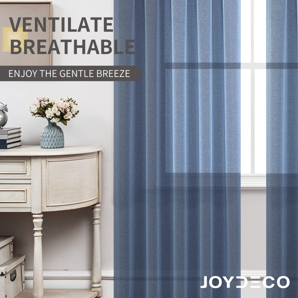 Joydeco Navy Blue Sheer Curtains - 2 Panels, Rod Pocket