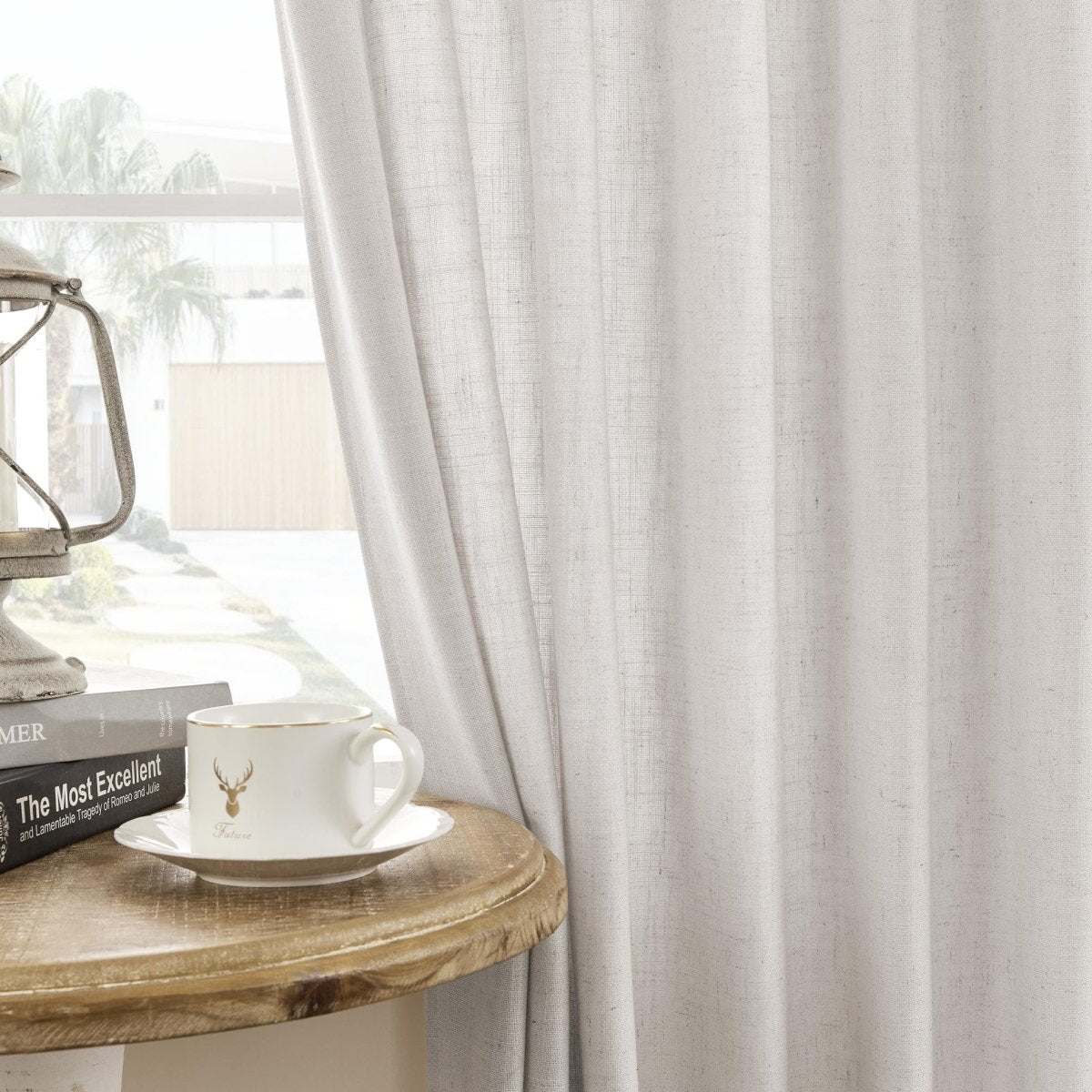 Joydeco Blanc De Blanc Linen Curtains for Living Room White Curtains