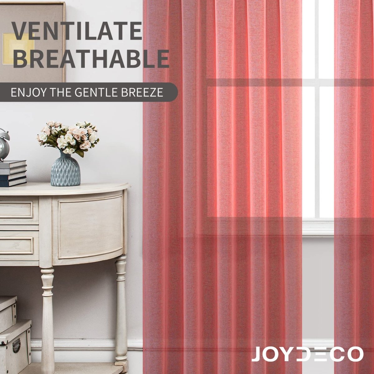 Joydeco Red Sheer Curtains - 2 Panels, Rod Pocket